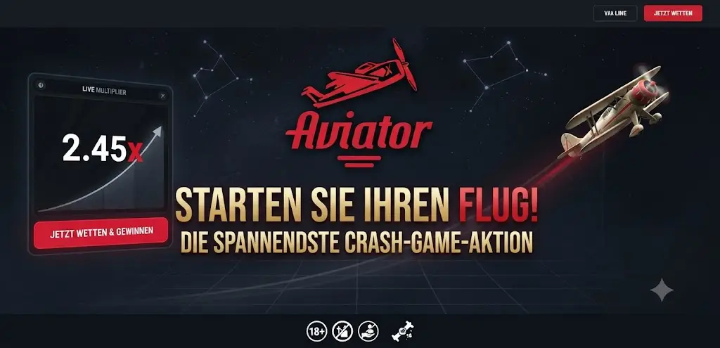 Aviator Crash Spiel Interface mit Flugzeug und Multiplikator